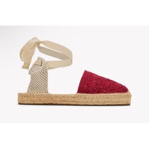 Soludos Women's‎ The Lauren Lace Up Crochet Espadrilles Red Size 7-7.5